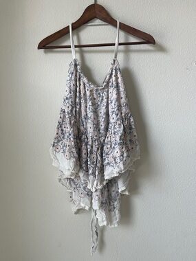 Free People Pink and White Floral Crinkle Cami